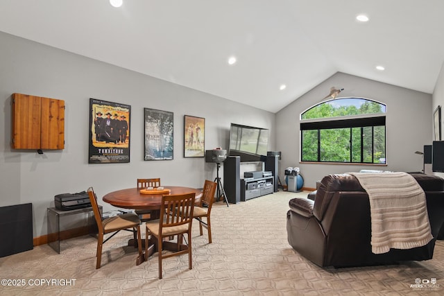 52619 Chumelina Ct, Kasilof, AK 99610 - dining area with lofted ceiling, recessed lighting, and baseboards