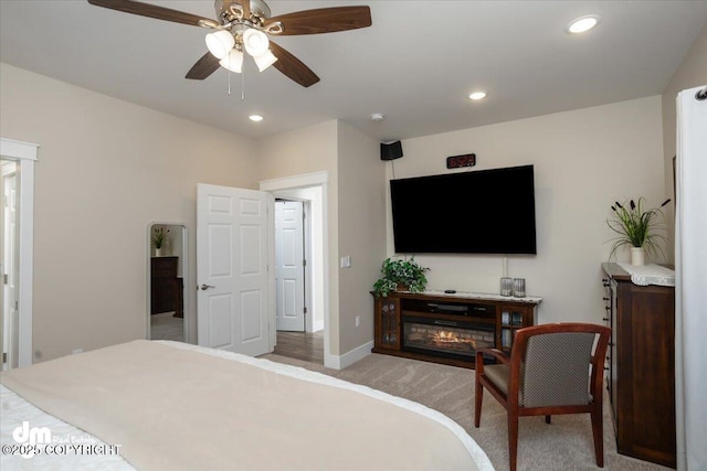 1630 S Corwin Ln, Wasilla, AK 99654 - bedroom with light carpet, recessed lighting, baseboards, and a ceiling fan