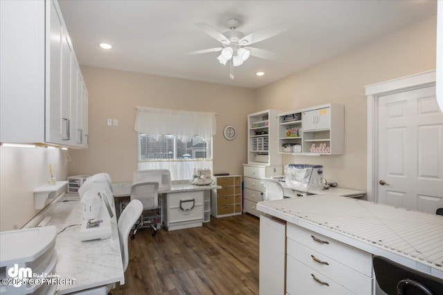 1630 S Corwin Ln, Wasilla, AK 99654 - office featuring ceiling fan, dark wood finished floors, and recessed lighting