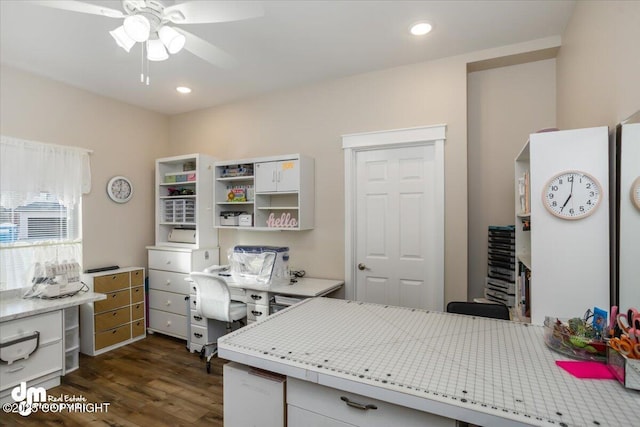 1630 S Corwin Ln, Wasilla, AK 99654 - office space featuring ceiling fan, dark wood-type flooring, and recessed lighting
