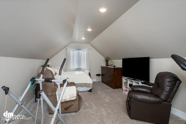 1630 S Corwin Ln, Wasilla, AK 99654 - workout area with carpet flooring, vaulted ceiling, and baseboards