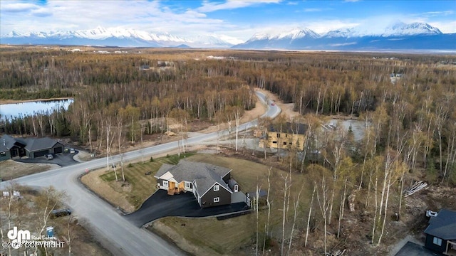 1630 S Corwin Ln, Wasilla, AK 99654 - aerial overview of property's location with a forest and a mountain backdrop