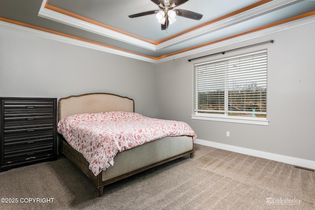 6552 N Michelle Rae St, Wasilla, AK 99654 - bedroom with a raised ceiling, ornamental molding, carpet, baseboards, and ceiling fan