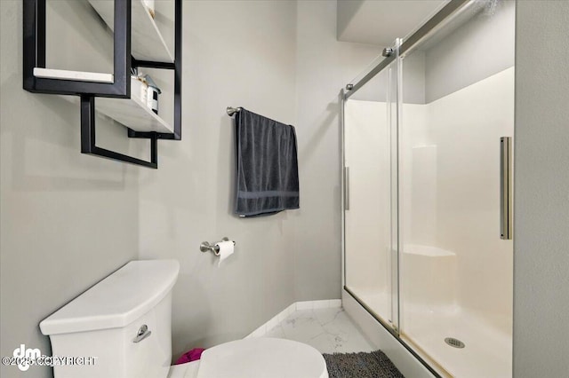 1320 S Felton St, Palmer, AK 99645 - full bath with toilet, a stall shower, marble finish floors, and baseboards