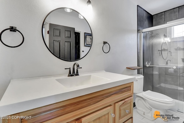 3233 Tayshee Cir, Anchorage, AK 99504 - full bathroom featuring vanity, toilet, and a shower stall