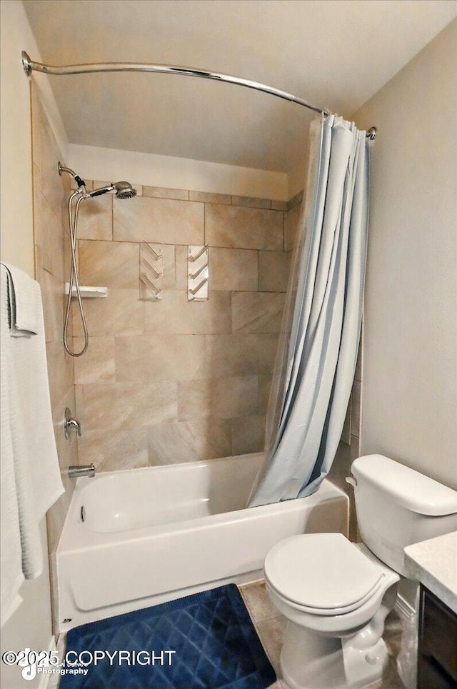 20182 Eagles Nest Ct # 5B, Eagle River, AK 99577 - full bathroom featuring shower / bathtub combination with curtain, toilet, and vanity