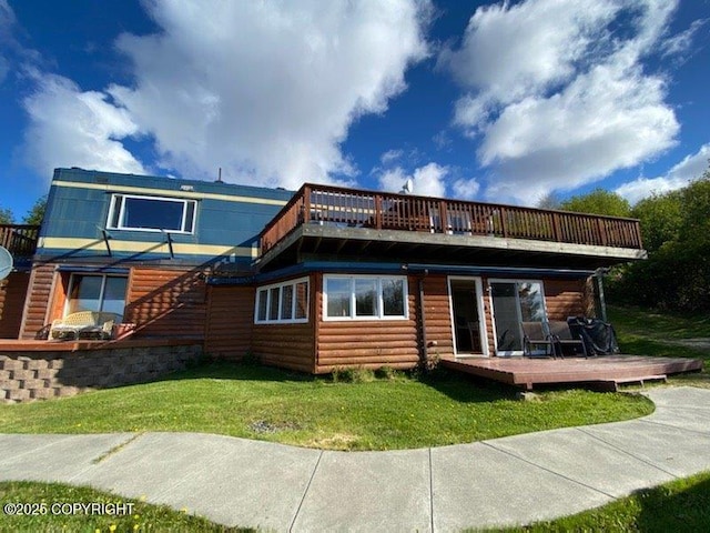 2525 Sterling Hwy, Homer, AK 99603 - rear view of property with a wooden deck, a yard, and log veneer siding