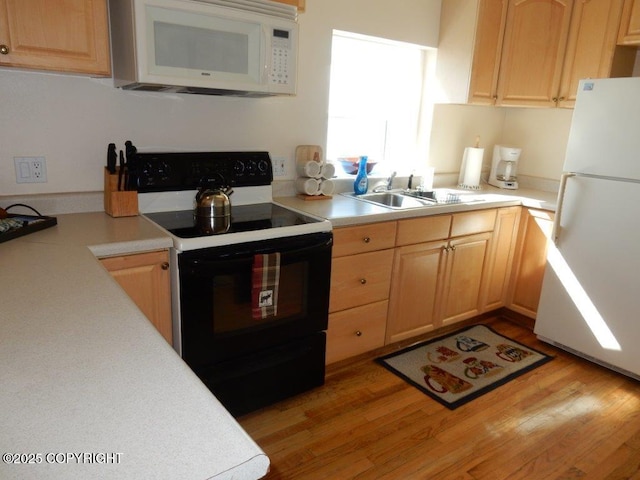 2525 Sterling Hwy, Homer, AK 99603 - kitchen featuring white appliances, a sink, light countertops, and light brown cabinetry