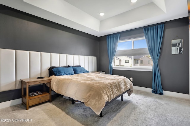 8784 Dry Creek Loop # 40A, Anchorage, AK 99502 - bedroom featuring a raised ceiling, carpet flooring, baseboards, and recessed lighting