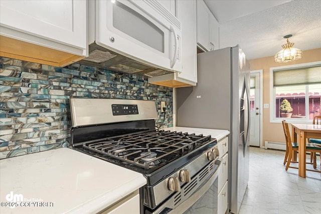 1920 E 56th Ave, Anchorage, AK 99507 - kitchen featuring gas stove, white microwave, tasteful backsplash, and light countertops
