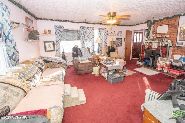 1403 W 34th Ave, Anchorage, AK 99503 - carpeted living area with ceiling fan and baseboard heating
