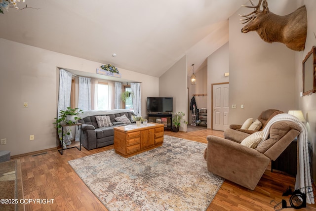 2100 N Palomino Ln, Palmer, AK 99645 - living room with light wood finished floors, high vaulted ceiling, and baseboards