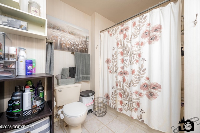 2100 N Palomino Ln, Palmer, AK 99645 - bathroom with toilet, a shower with curtain, and tile patterned floors