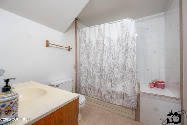 2100 N Palomino Ln, Palmer, AK 99645 - bathroom featuring toilet, vanity, and shower / bathtub combination with curtain