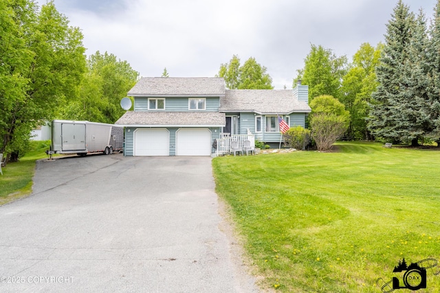 2100 N Palomino Ln, Palmer, AK 99645 - split level home with a front yard, driveway, and a chimney