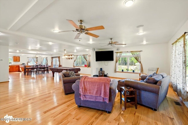 4588 Gold Mint Dr, Wasilla, AK 99654 - living room featuring light wood finished floors, a ceiling fan, and billiards
