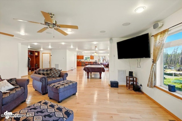 4588 Gold Mint Dr, Wasilla, AK 99654 - living room with ceiling fan, light wood finished floors, and billiards