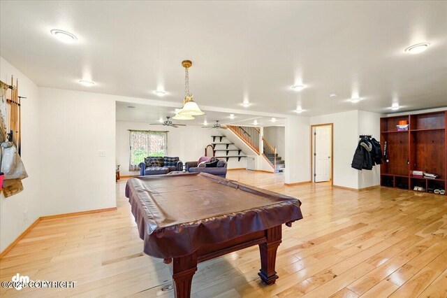 4588 Gold Mint Dr, Wasilla, AK 99654 - game room with billiards table, light wood finished floors, baseboards, and ceiling fan