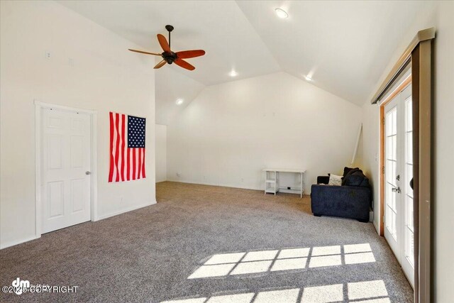 4588 Gold Mint Dr, Wasilla, AK 99654 - bonus room featuring carpet floors, a ceiling fan, and high vaulted ceiling