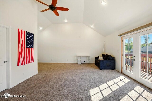 4588 Gold Mint Dr, Wasilla, AK 99654 - unfurnished room featuring lofted ceiling, a ceiling fan, french doors, carpet flooring, and recessed lighting
