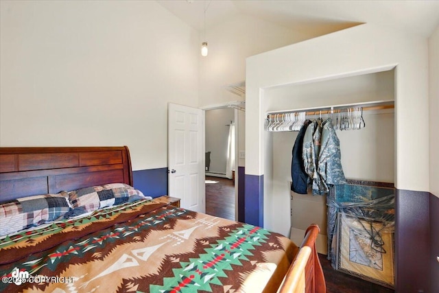 4588 Gold Mint Dr, Wasilla, AK 99654 - bedroom with a closet, wood finished floors, and high vaulted ceiling