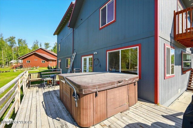 4588 Gold Mint Dr, Wasilla, AK 99654 - wooden terrace featuring a hot tub