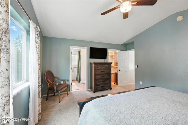 2213 N Tabasco Cat Dr, Palmer, AK 99645 - bedroom with light carpet, vaulted ceiling, and ceiling fan