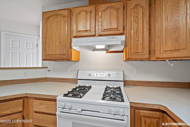 10931 Adanak Cir, Eagle River, AK 99577 - kitchen featuring gas range gas stove, under cabinet range hood, and light countertops