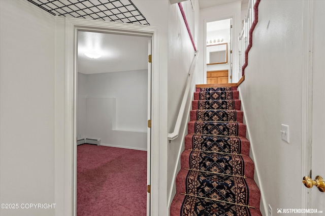 10931 Adanak Cir, Eagle River, AK 99577 - stairs with baseboard heating, carpet, and baseboards