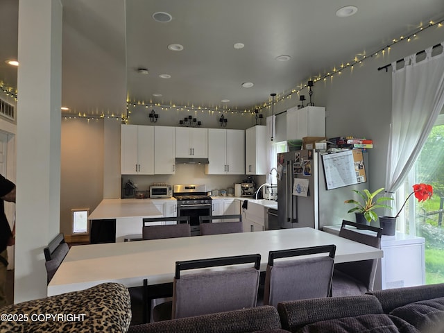 17690 E Idle Dr, Palmer, AK 99645 - kitchen with stainless steel appliances, light countertops, under cabinet range hood, white cabinets, and recessed lighting