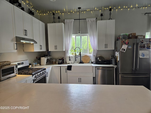 17690 E Idle Dr, Palmer, AK 99645 - kitchen with stainless steel appliances, under cabinet range hood, light countertops, and white cabinetry