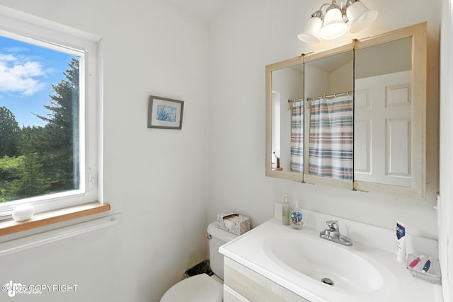 41722 Charlie Dr, Homer, AK 99603 - bathroom with vanity, a chandelier, and curtained shower