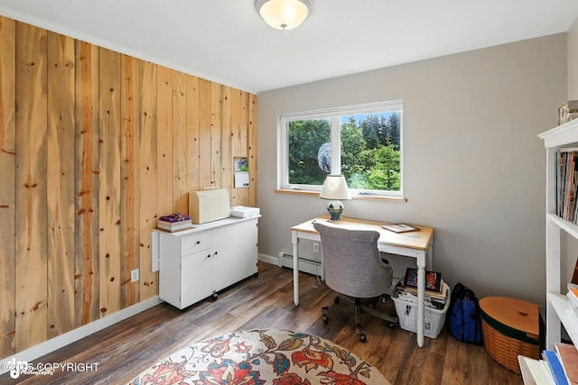 41722 Charlie Dr, Homer, AK 99603 - office featuring wooden walls, wood finished floors, and a baseboard radiator