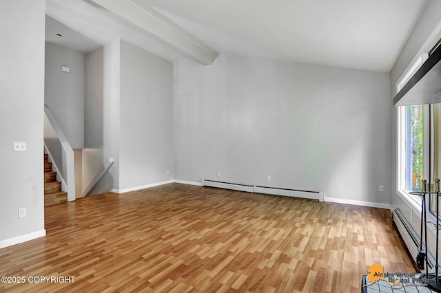 18739 Sarichef Loop, Eagle River, AK 99577 - spare room featuring baseboard heating, wood finished floors, stairway, and baseboards