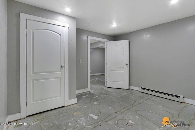 18739 Sarichef Loop, Eagle River, AK 99577 - unfurnished bedroom with a baseboard heating unit, baseboards, and recessed lighting