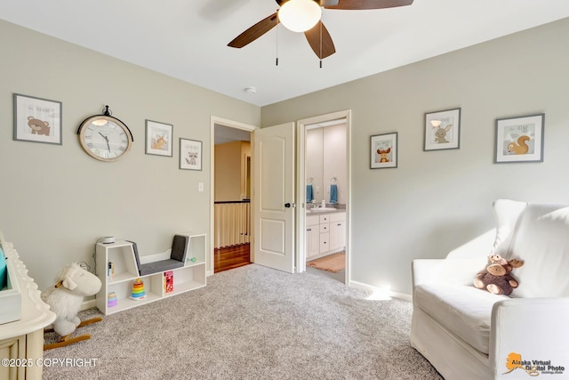 740 Botanical Heights Cir, Anchorage, AK 99515 - playroom featuring a ceiling fan, carpet flooring, and baseboards