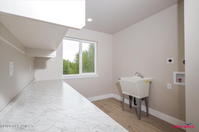 9089 E Spring Creek Cir, Palmer, AK 99645 - laundry room featuring hookup for an electric dryer, washer hookup, recessed lighting, baseboards, and light wood-type flooring