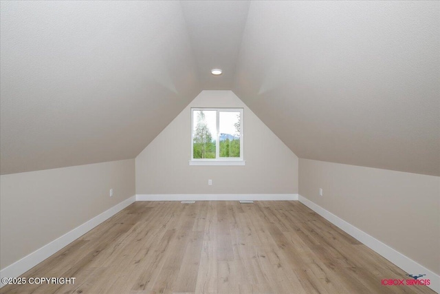 9089 E Spring Creek Cir, Palmer, AK 99645 - bonus room featuring vaulted ceiling, light wood-style floors, and baseboards