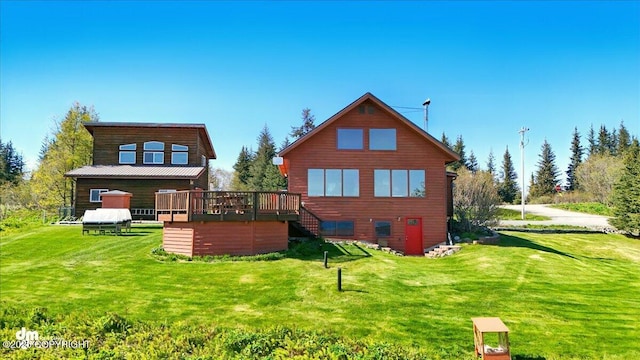 5301 N Glacier View Ct, Homer, AK 99603 - rear view of property with a deck, a yard, and stairs