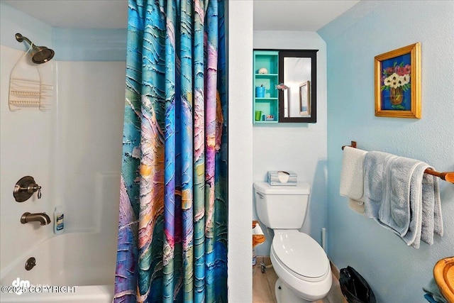 5301 N Glacier View Ct, Homer, AK 99603 - bathroom with shower / bath combination with curtain and toilet