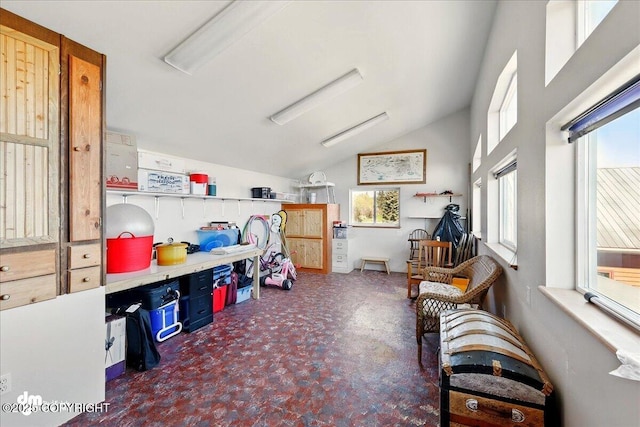 5301 N Glacier View Ct, Homer, AK 99603 - interior space featuring healthy amount of natural light, lofted ceiling, and tile patterned floors