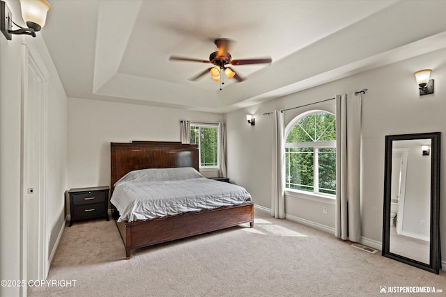 1675 E Pintail Dr, Wasilla, AK 99645 - bedroom featuring a raised ceiling, light colored carpet, and baseboards