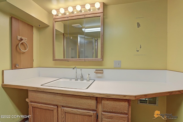 8301 W Lost Valley Rd, Wasilla, AK 99623 - full bath with vanity and a shower with door
