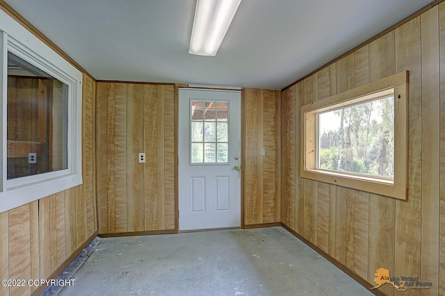 8301 W Lost Valley Rd, Wasilla, AK 99623 - doorway to outside featuring wooden walls