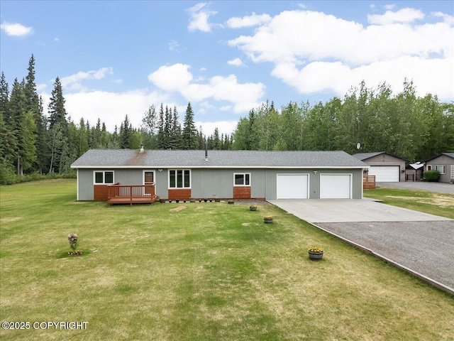 3432 Conifer Dr, North Pole, AK 99705 - single story home featuring a front lawn, an attached garage, driveway, and a wooden deck