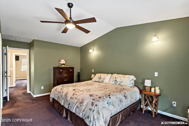 12621 Bona Kim Loop # 4, Anchorage, AK 99515 - bedroom with carpet flooring, vaulted ceiling, baseboards, and a ceiling fan