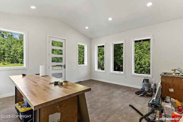 1551 S Oat St, Wasilla, AK 99654 - office area featuring lofted ceiling, baseboards, and recessed lighting