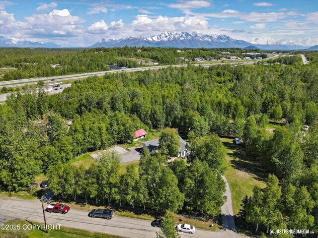 1551 S Oat St, Wasilla, AK 99654 - aerial view of a heavily wooded area and a mountain backdrop