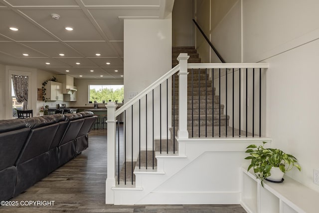 5233 W Jaxton Cir, Wasilla, AK 99623 - stairs with wood finished floors and recessed lighting