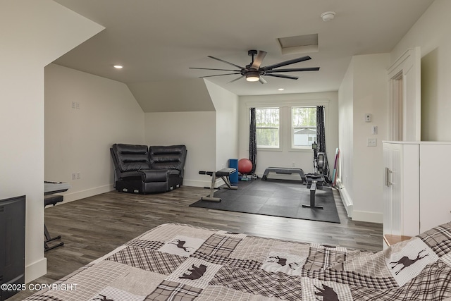 5233 W Jaxton Cir, Wasilla, AK 99623 - workout room with wood finished floors, baseboards, recessed lighting, and ceiling fan